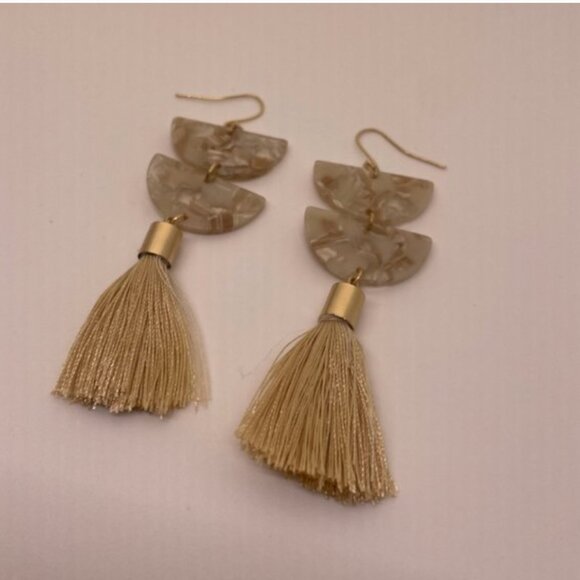 ⭐️✨ FREE Fringe Tassel Marble Drop Boho Peasant Hipster Hippie Art Deco Earrings - Picture 2 of 5